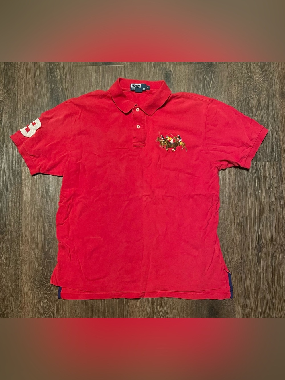 Polo Ralph Lauren Red Triple-Pony Embroidered #3 Cotton Polo Shirt Men’s Sz XL